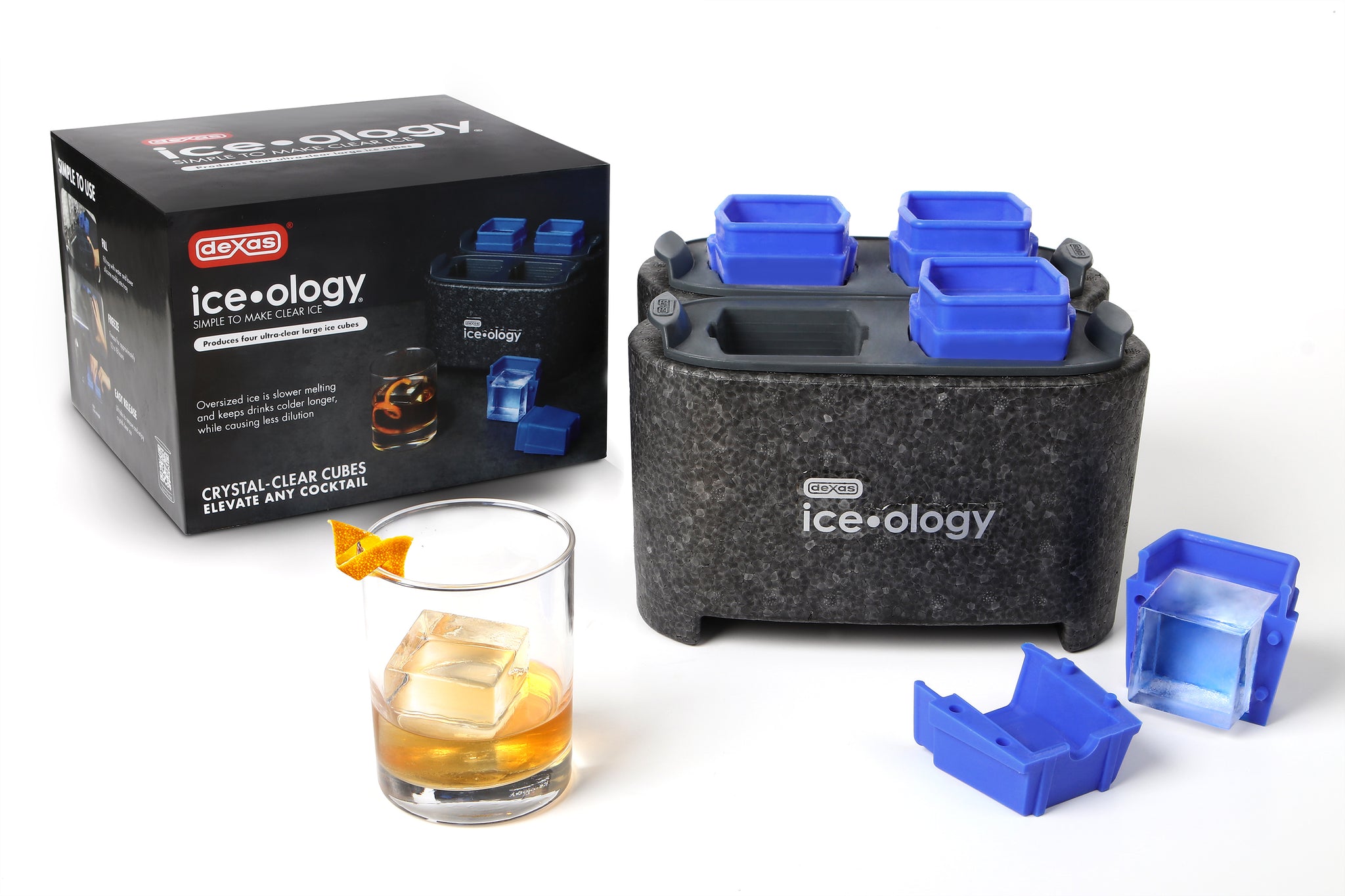 4 Cube ice•ology™ Clear Ice Cube Trays (4) 1.75 Cubes – Dexas